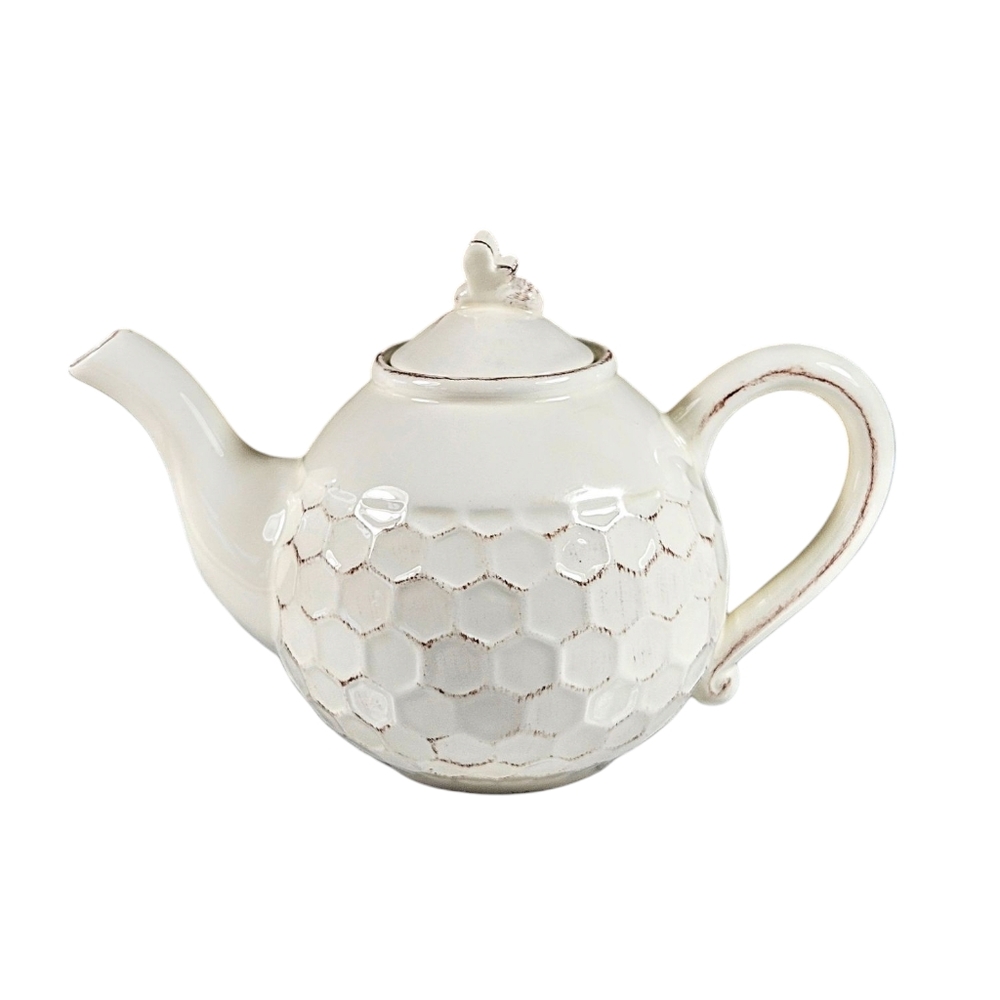 Demdaco Rustic Honey Bee Bumblebee Hand Painted Teapot With Lid